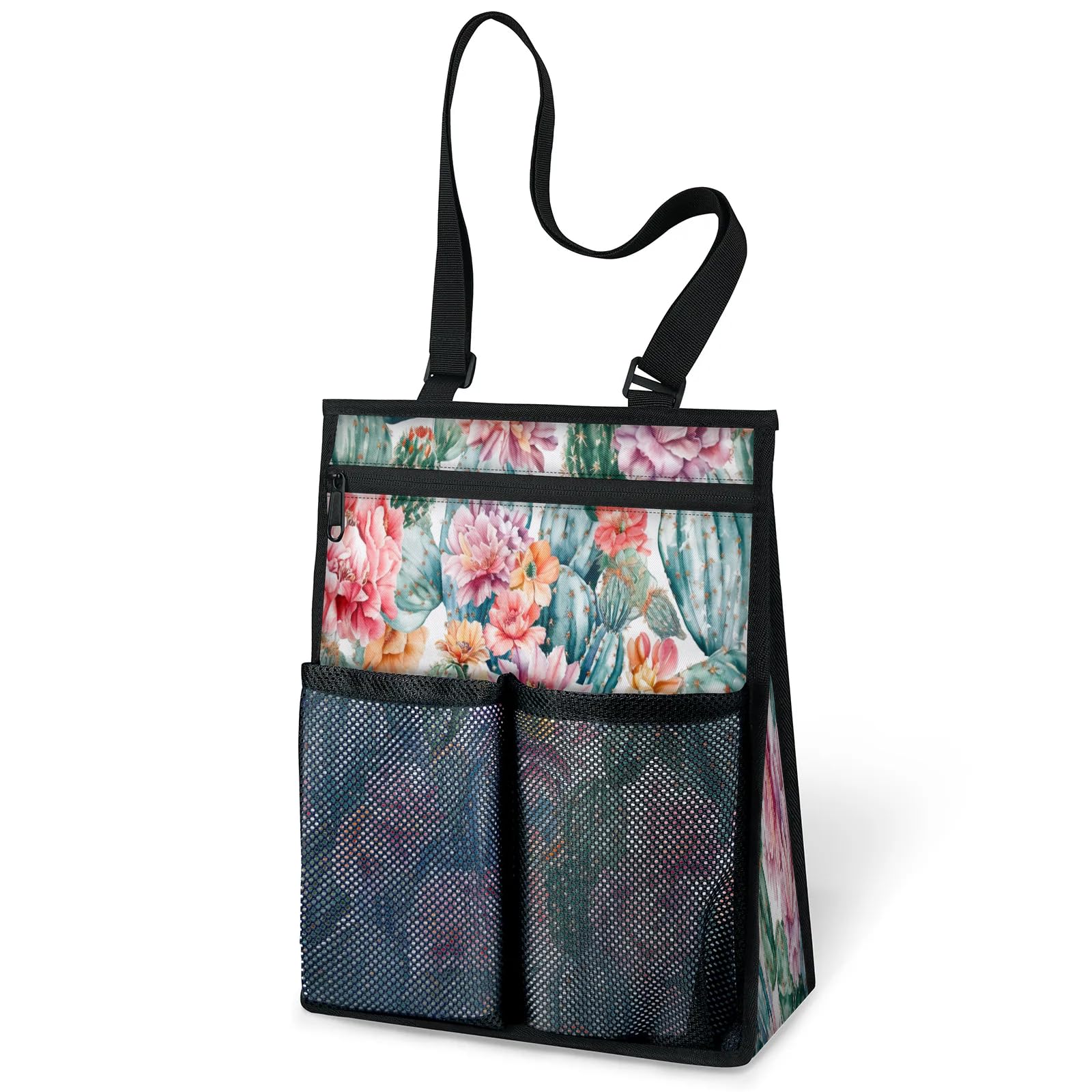 Ourtheme Flowers Cactus Portable Shower Bag for Travel Gym Camp Beach Tote Shower Caddy Bags Hanging Toiletry Organizer