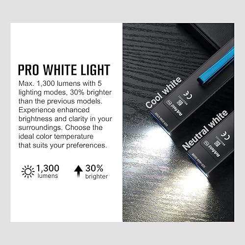 Miniatura 3 de OLIGHT Arkfeld Pro - Linterna EDC recargable con haz verde, luz UV y LED blanco, linterna plana portátil de 1300 lúmenes, triple fuente de luz,