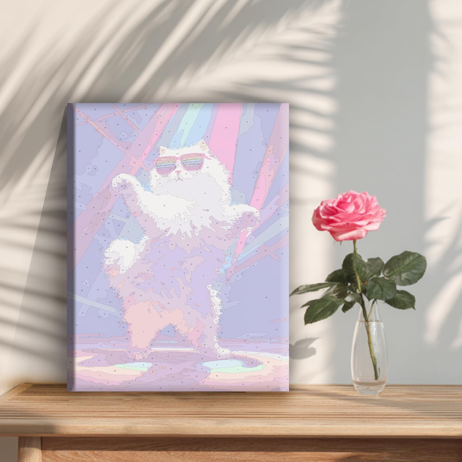 Aeontinity Cyberpunk Style Disco CAT Fantasy Framed Canvas DIY Paint by Numbers Kit Bar Cafe Cave Home Room Wall Bathroom Porch Patio Decor Gift, 16 x 12 Inch