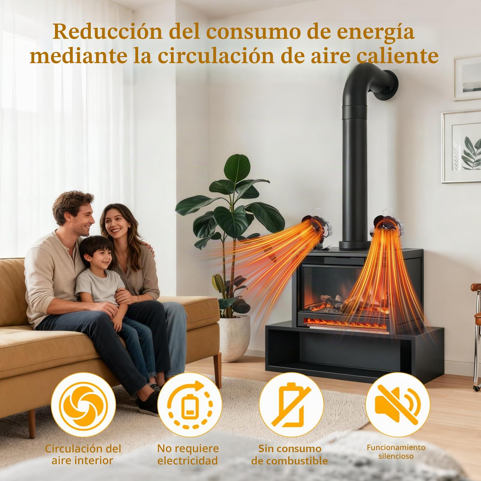 5 PáGinas Ventilador de Chimenea, Ventilador para Estufa de Leña, Ventilador Chimenea Sin Electricidad Alimentado, Operación Silenciosa, para Estufas de Leña de Leña/Leña/Chimenea/Estufa