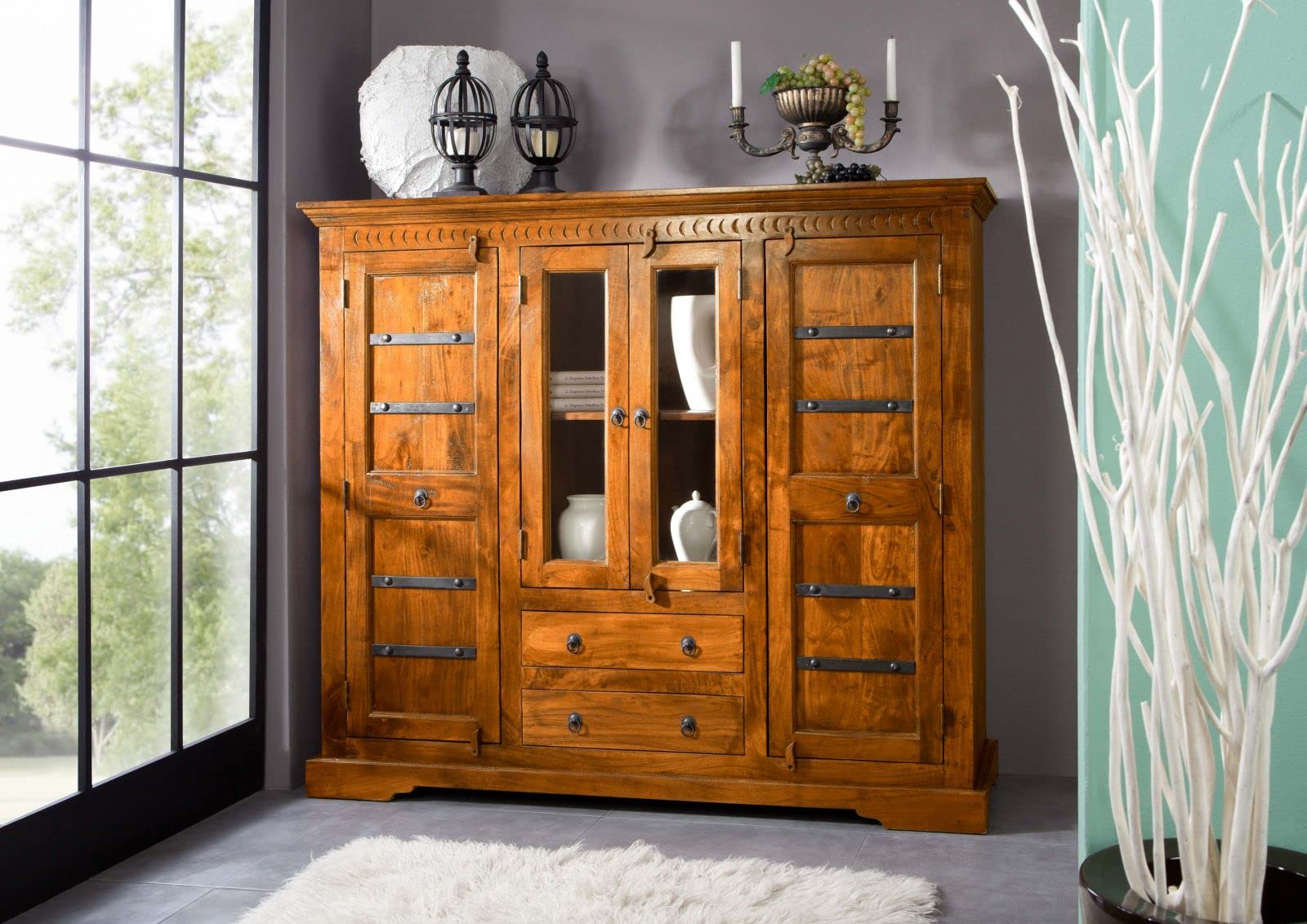 MASSIVMOEBEL24.DE Buffet 160x50 Acacia laqué Miel Oxford #0418