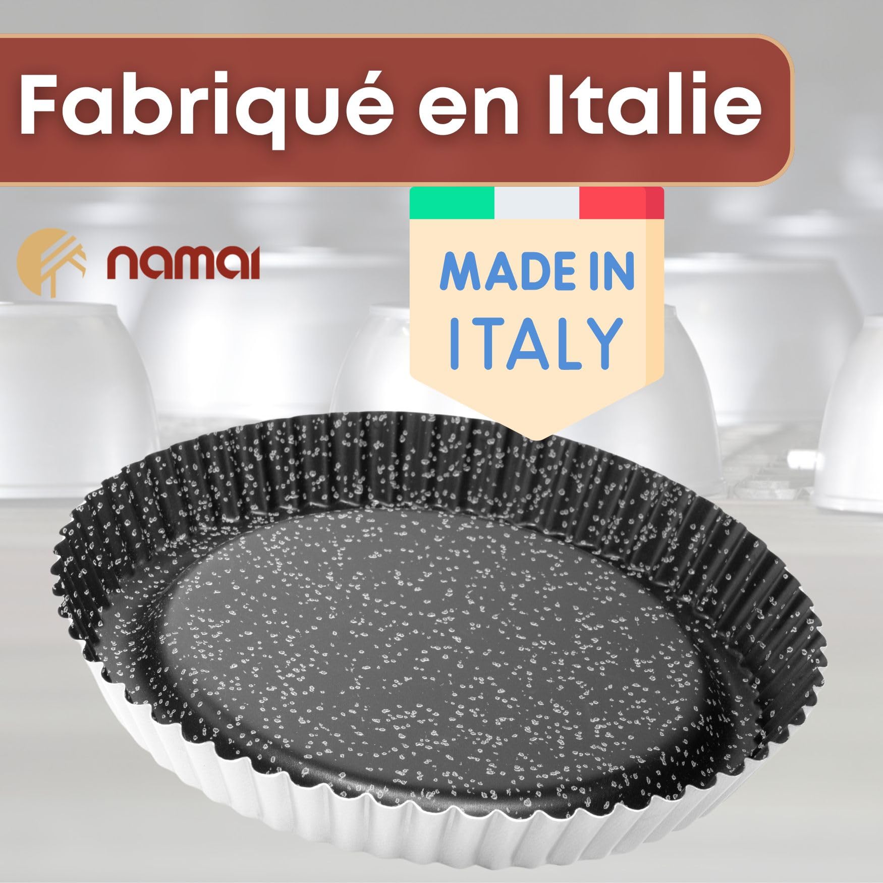 NAMAI - Moule Tarte, 28 cm Ø x 4cm H, Anti-Adhérent, Aluminium, Moules à Tarte, Plats à Tarte, Moule Gateau Rond, Made in Italy, Moule a Tarte, Moule Rond