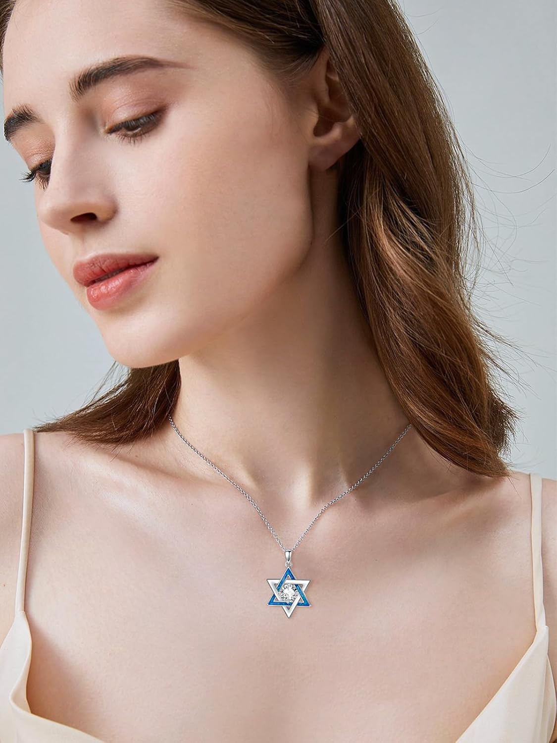 1CT Moissanite Diamond Star of David Necklace for Women Sterling Sliver Blue Opal Jewish Star Pendant Brithday Anniversarry Valentines Mothers Day Gifts for Her Mom Wife Girlfriend - Image 5