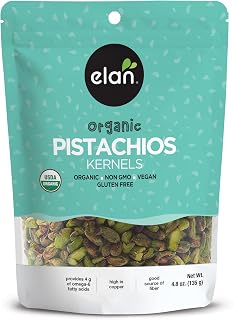 Elan Organic Raw Pistachios Unsalted Kernels 4.8oz - No Shell, Non-GMO, Vegan, Gluten-Free, Kosher Healthy Snacks