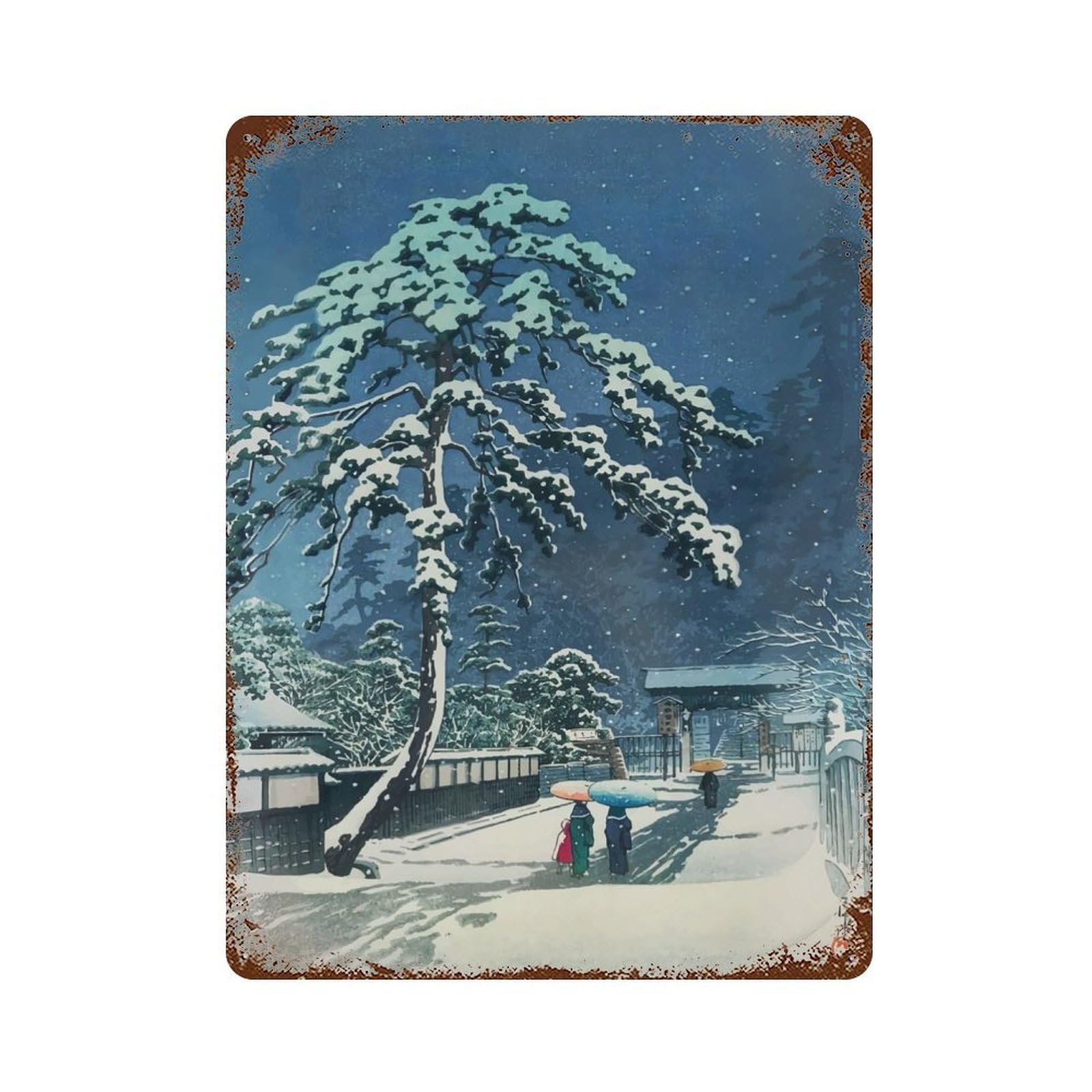 Distressed Metal Wall Sign Snow at Ueno 15.7"x11.8", Retro Wall Decor for Basement, Hobby Room And Garage Decor