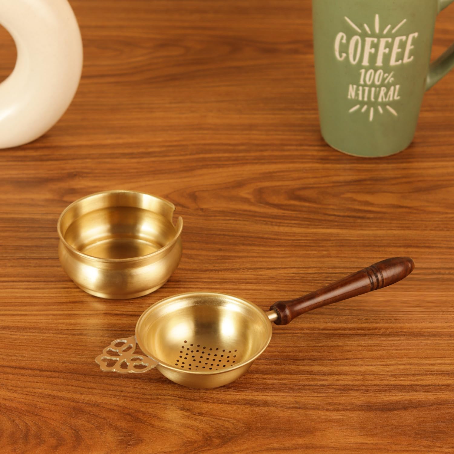 Handcrafted Brass Tea Strainer - Fine Mesh & Handle -7