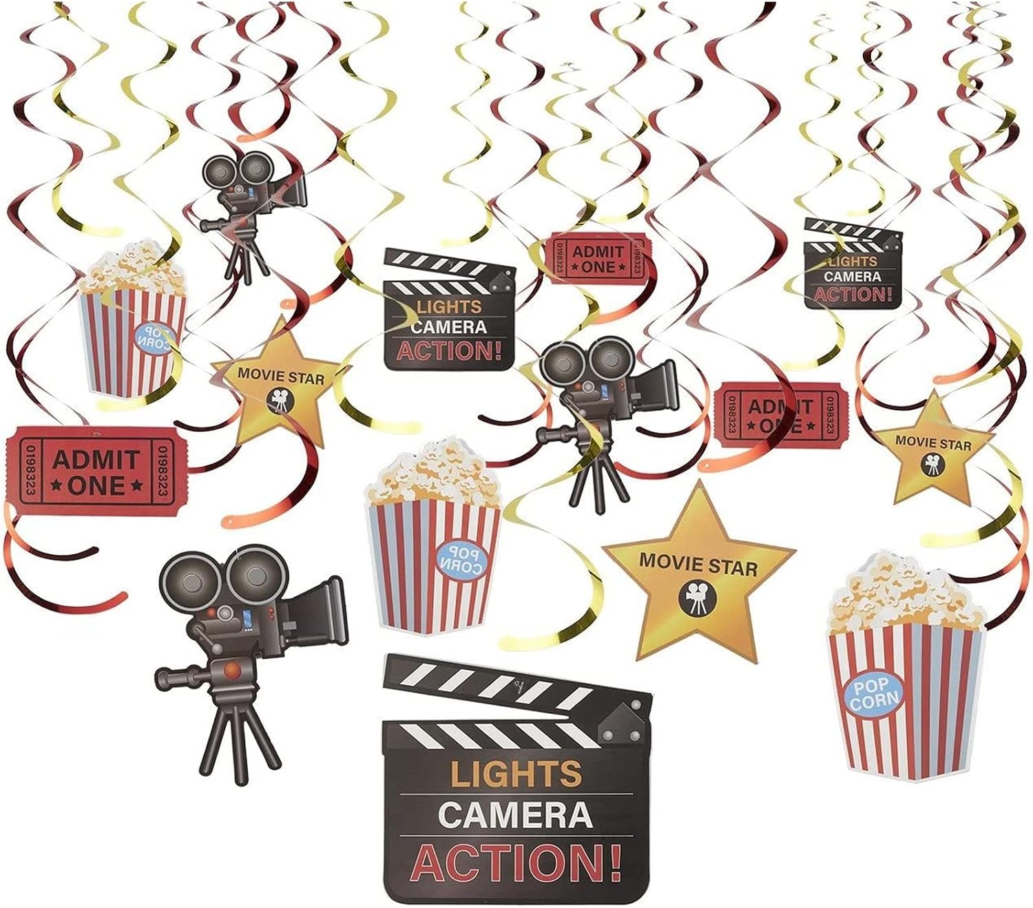 30 Pieces Movie Night Party Decorations, Hanging Paper Theater Decor Swirls for Ceiling