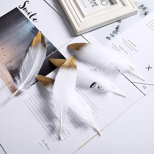 Miniatura 10 de 50 plumas de ganso bañadas en oro, coloridas plumas de ganso bañadas en plata, 6-8 pulgadas de longitud para manualidades, hogar, fiesta, boda,