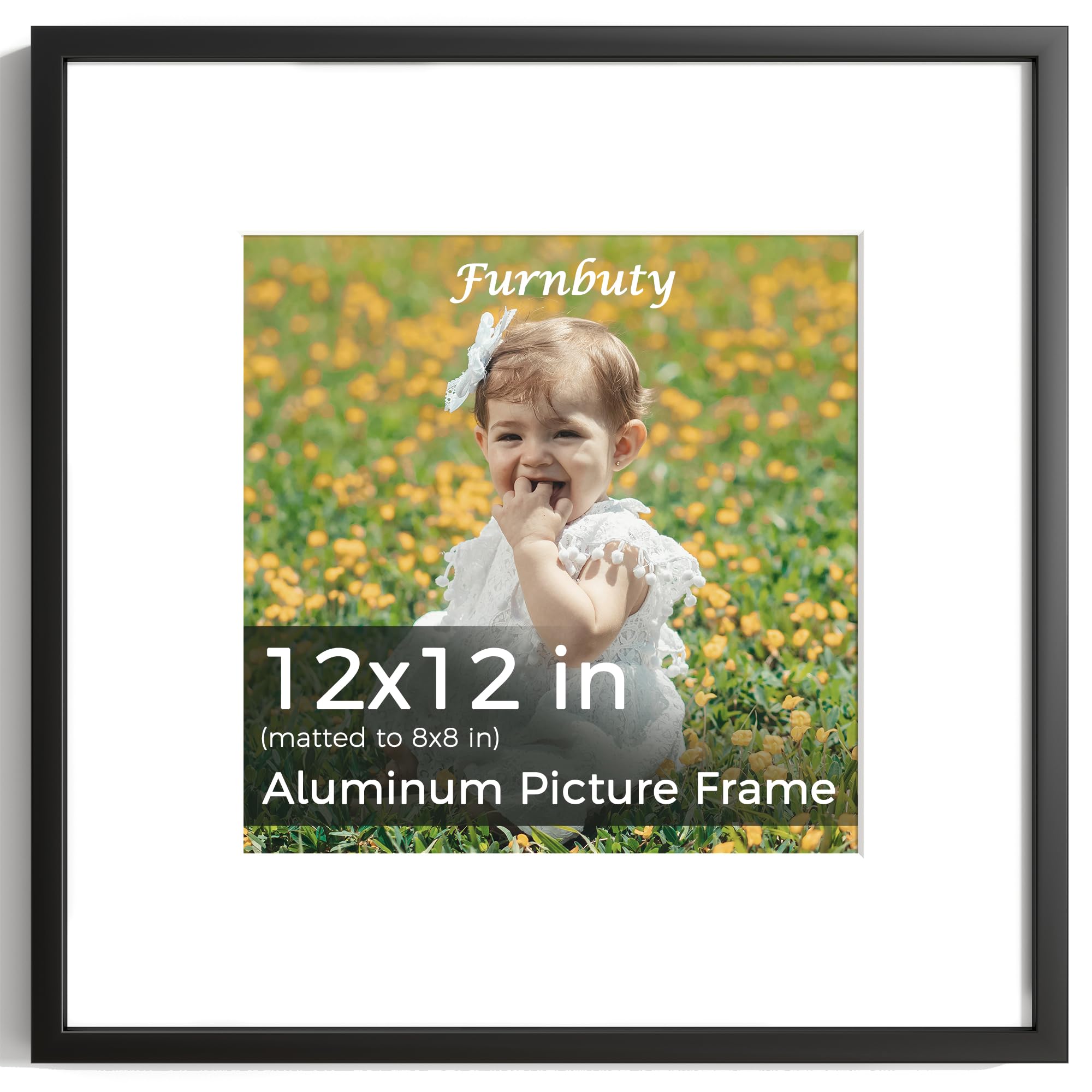 30x30cm Picture Frame Black, Aluminum Square Frame with HD Acrylic, 12x12 Picture Frame with Mount for 8x8 Photos, Wall Mountable Picture Frames for Photos Art Print Posters Crafts, Home & Wall Décor