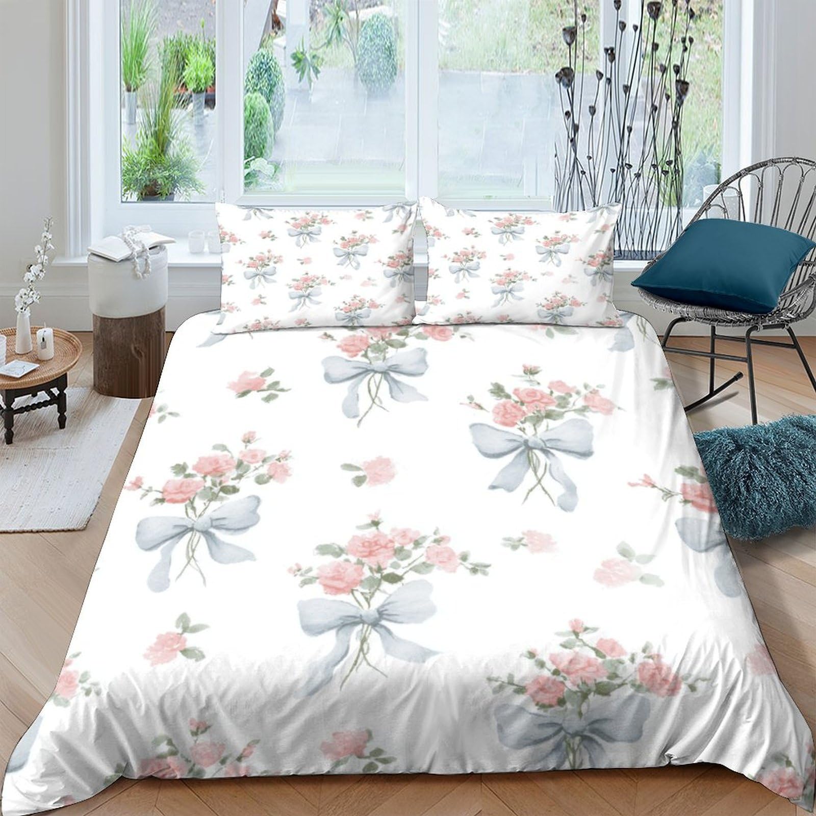 Ctjqhvkz Style-4 3D Printed Pastel Floral Bouquet Fitted Sheet Microfiber Soft Pink Ribbon Bed Sheet For Bedroom Guest Room Decor Single（135X200cm）