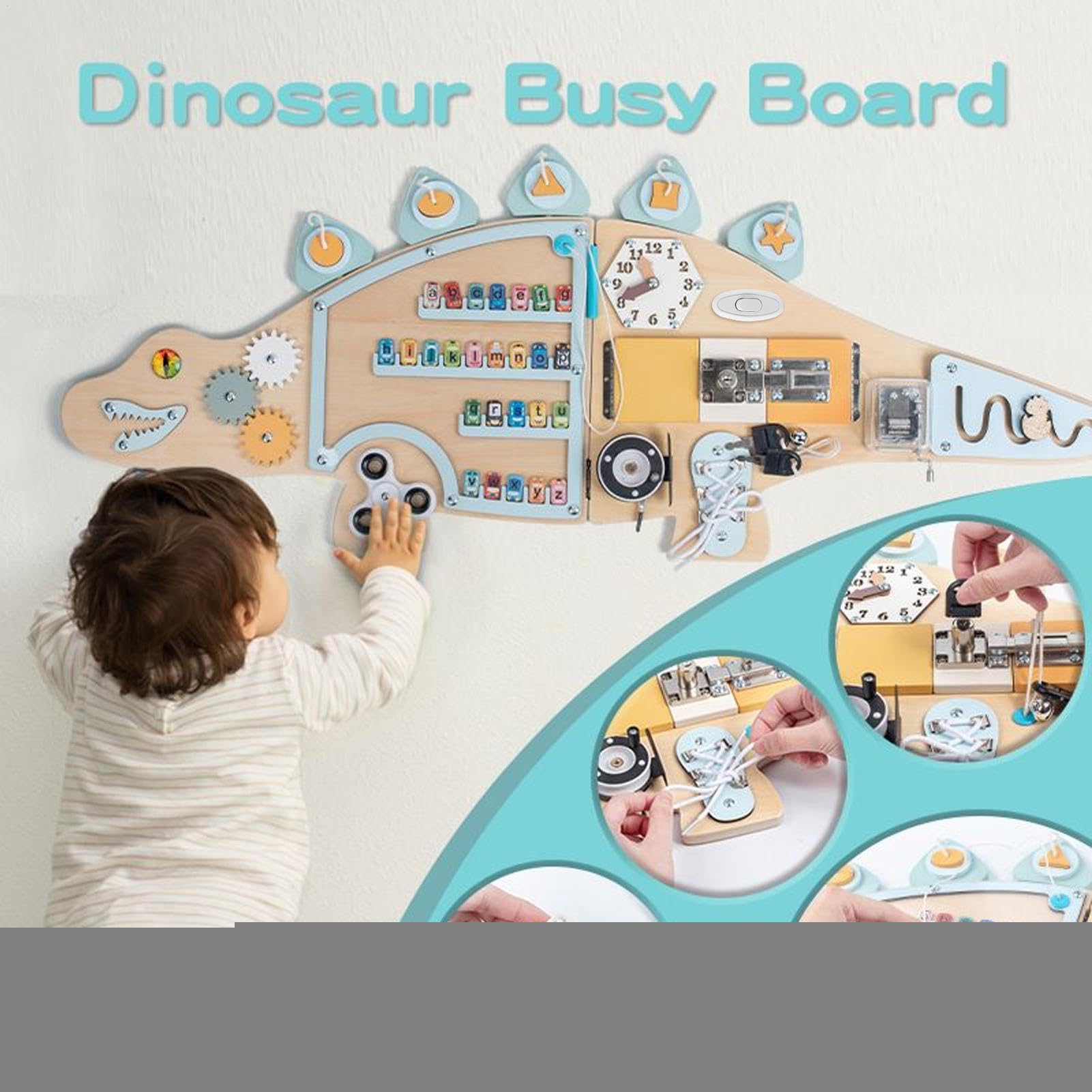 Ścienna Tablica Sensoryczna Zabawka Edukacyjna w Kształcie Dinozaura | Sensoryczna Ściana Panelowa dla Dzieci Chłopców Dziewczynek do Domu Klasy Pokoju Zabaw