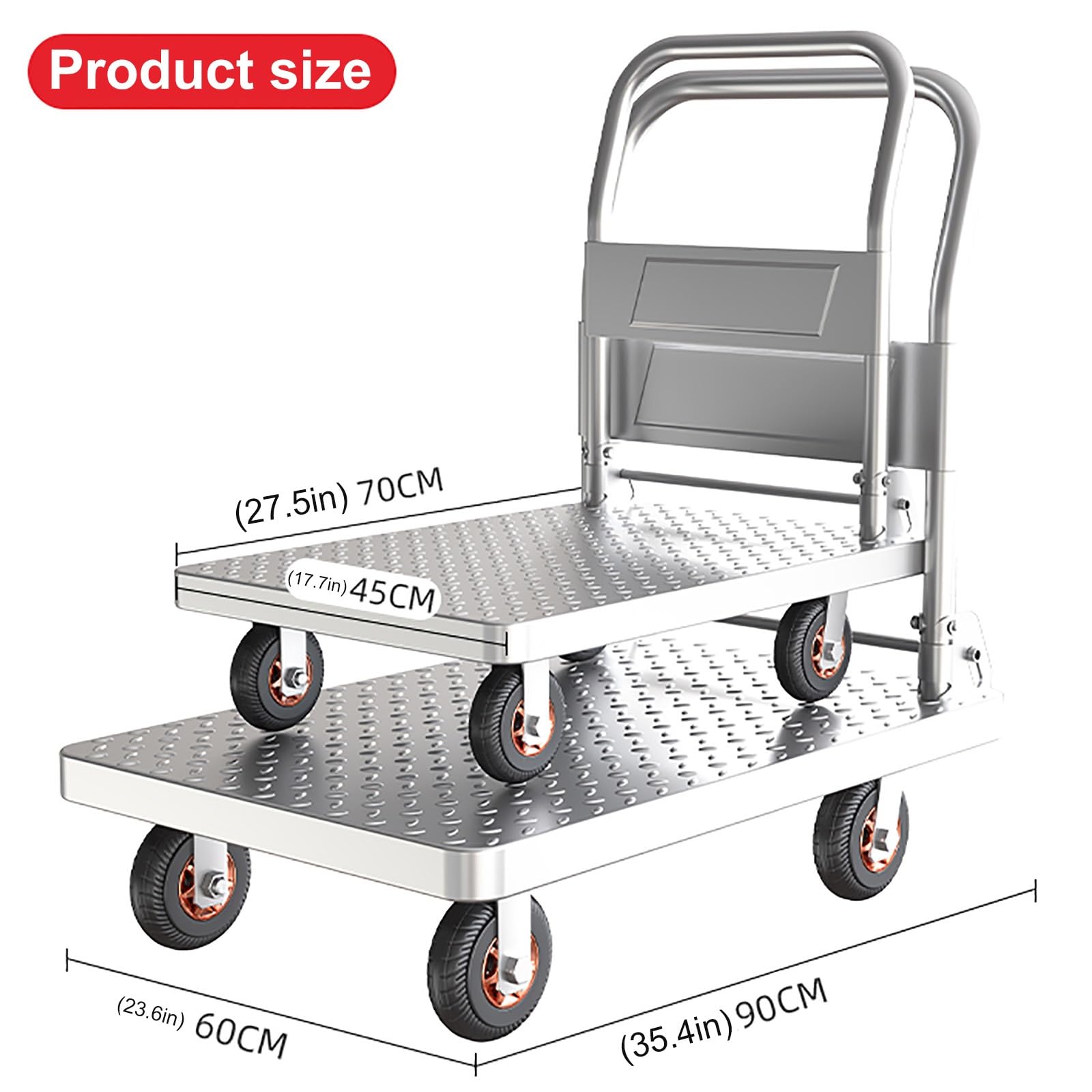 Carrito Transporte con Ruedas, Carro Plegable Tiene Una Gran Capacidad De Carga, Fácil De Mover, Fácil De Almacenar, Fácil De Transportar, Adecuado para Carga Y Descarga(Plata,23.6x35.4in)