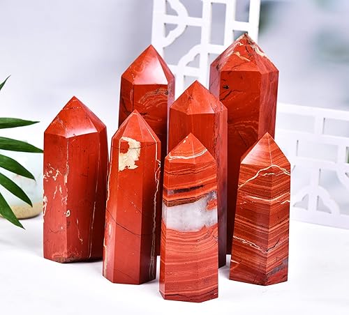 Miniatura 5 de AMOYSTONE Obelisco de jaspe rojo, torre grande de varita de cristal curativo, 6 columnas facetadas, terapia de meditación de chakras Reiki, 0.6-1.1