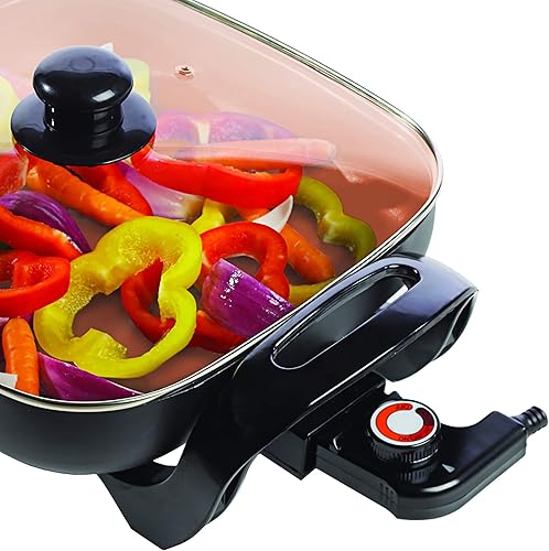 Miniatura 4 de Brentwood SK-66 Sartén eléctrica con tapa de vidrio antiadherente, 12 pulgadas, cobre