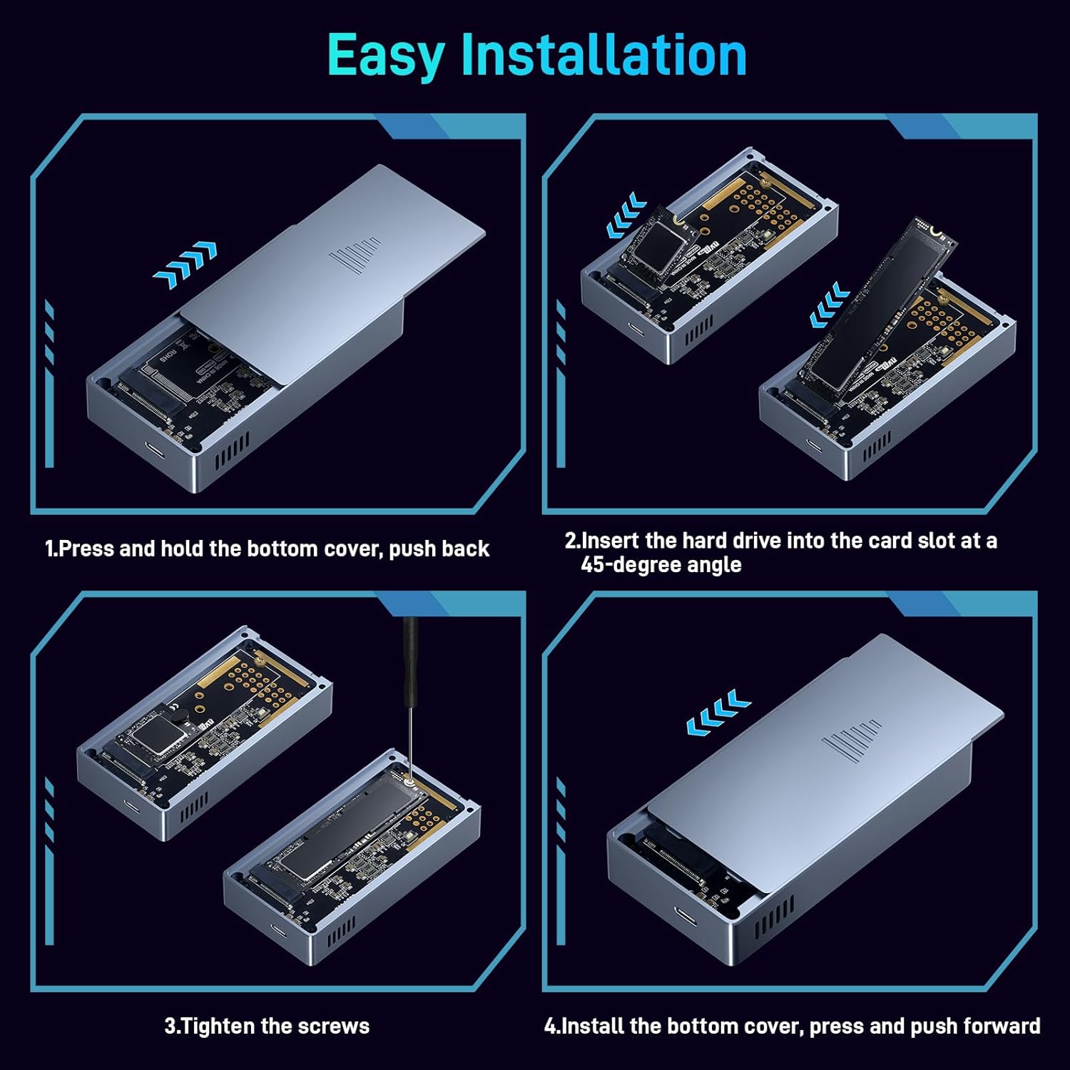 FIDECO 40Gbps M.2 NVMe SSD Enclosure, M.2 NVMe to USB Adapter with RGB Light, USB4 SSD Reader Compatible with Thunderbolt 4/3, USB4/3.2/3.1/3.0, Support UASP & Trim