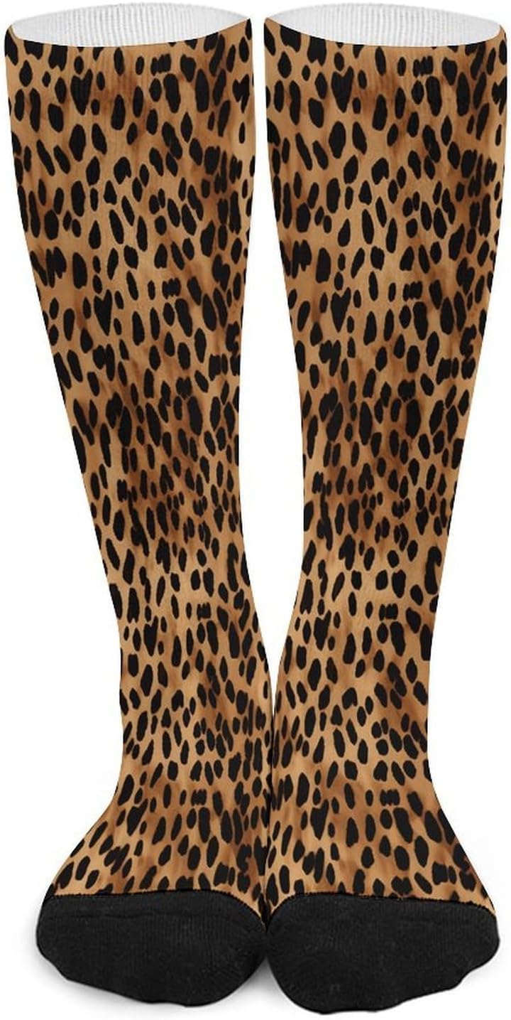 Leopard Patterned Wallpaper Compression Sock Breathable Support Socks Lightweight Knee High Tube Socks for Women Men