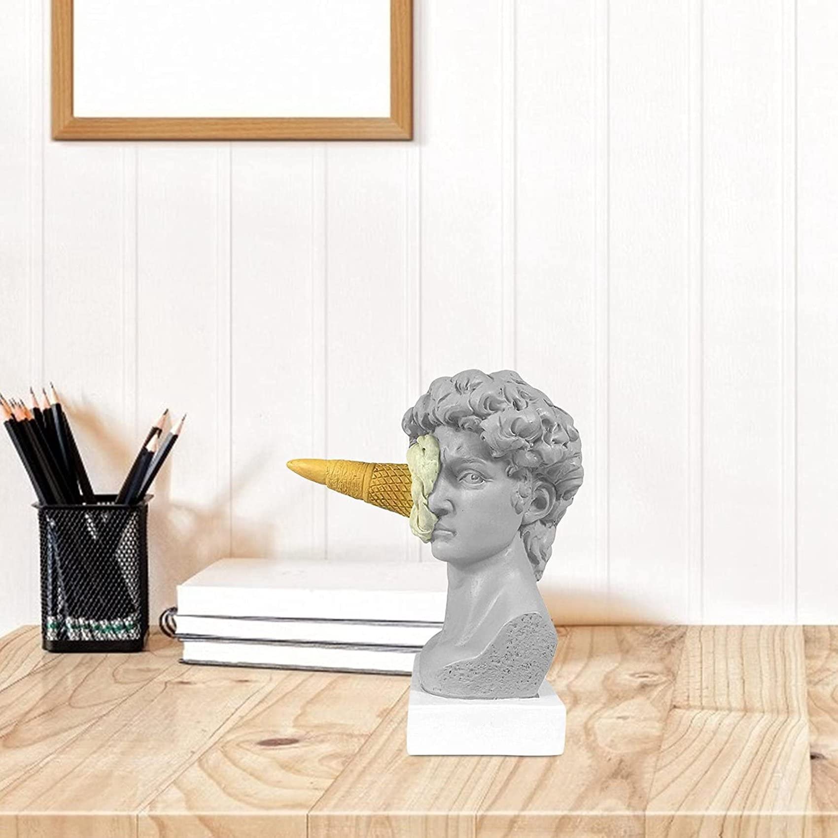PRATYAHARA Ice Cream Smashing David Statua Europea Moderno Semplice David Busto Statua Camera Da Letto Soggiorno Portico Desktop Decor A