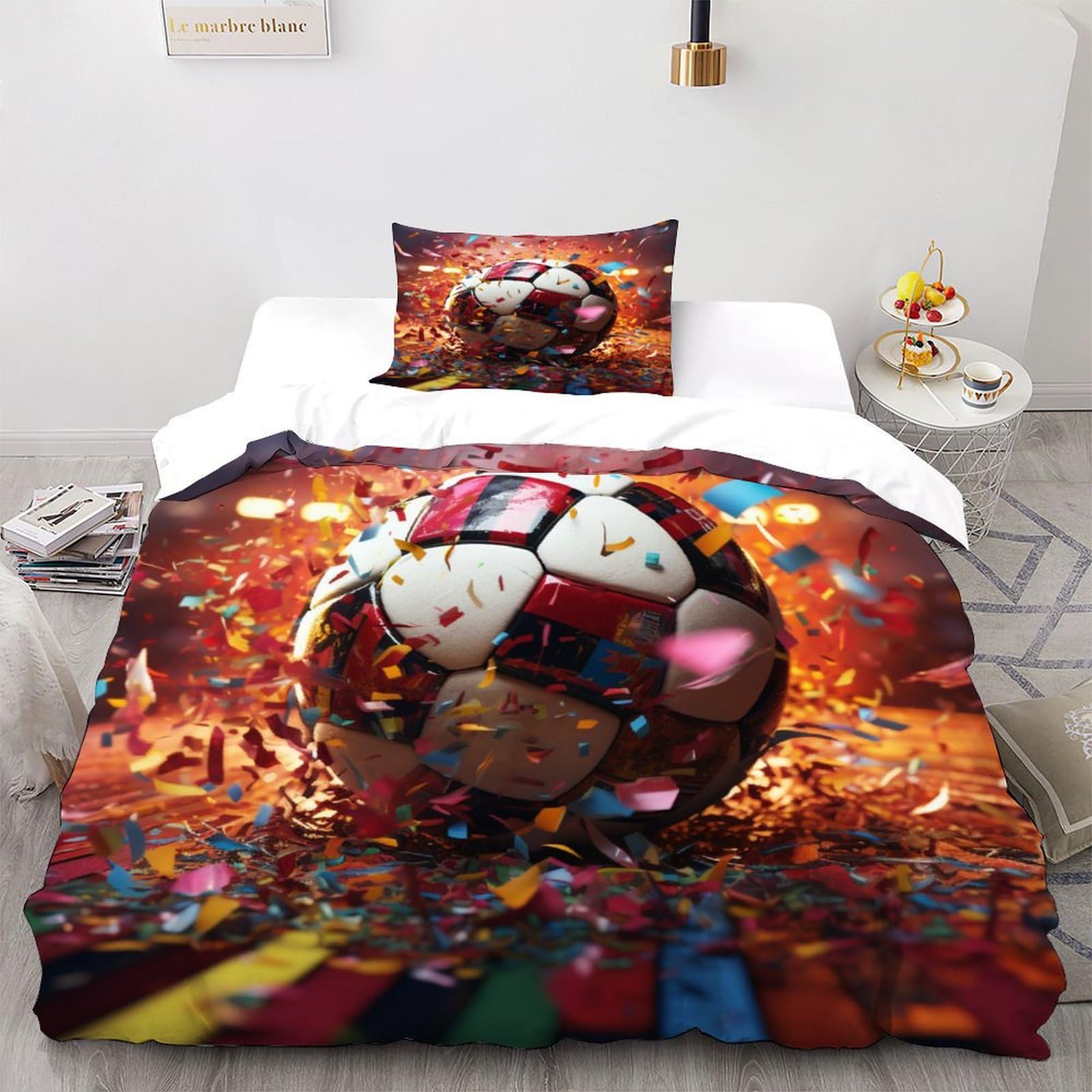 Parure de lit football 2 pièces en microfibre imprimé sports 3D