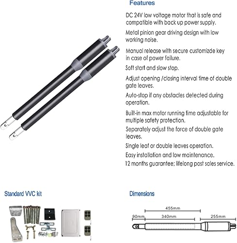 Miniatura 7 de Abridor de puerta de oscilación doble con brazo automático eléctrico, operador eléctrico de puerta de entrada para puerta de doble oscilación, con