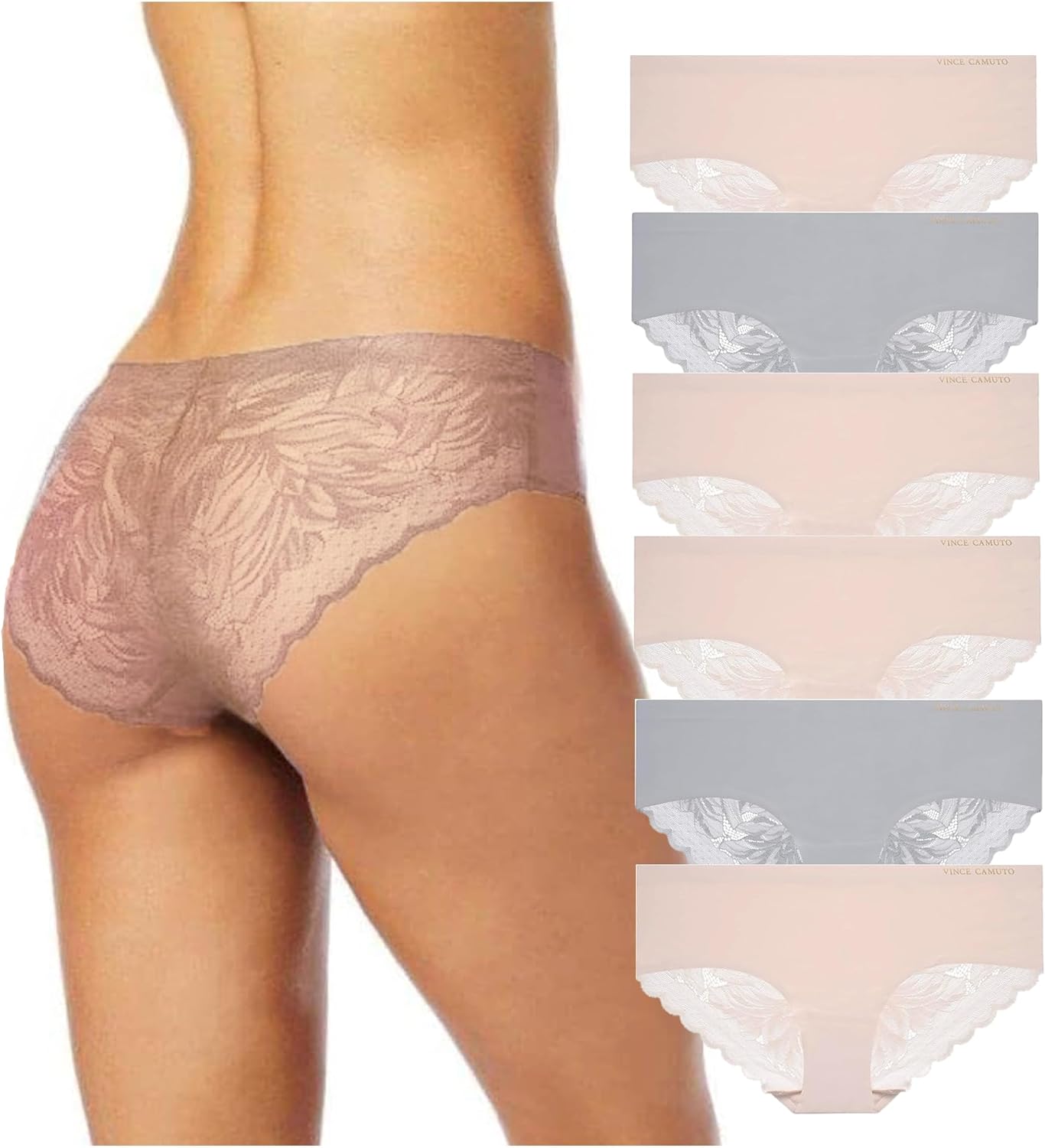 Vince Camuto Women’s Hipster Underwear, Soft Seamless Lace, Breathable Ladies Panties, 3/6 Pack, Ropa Interior de Mujer