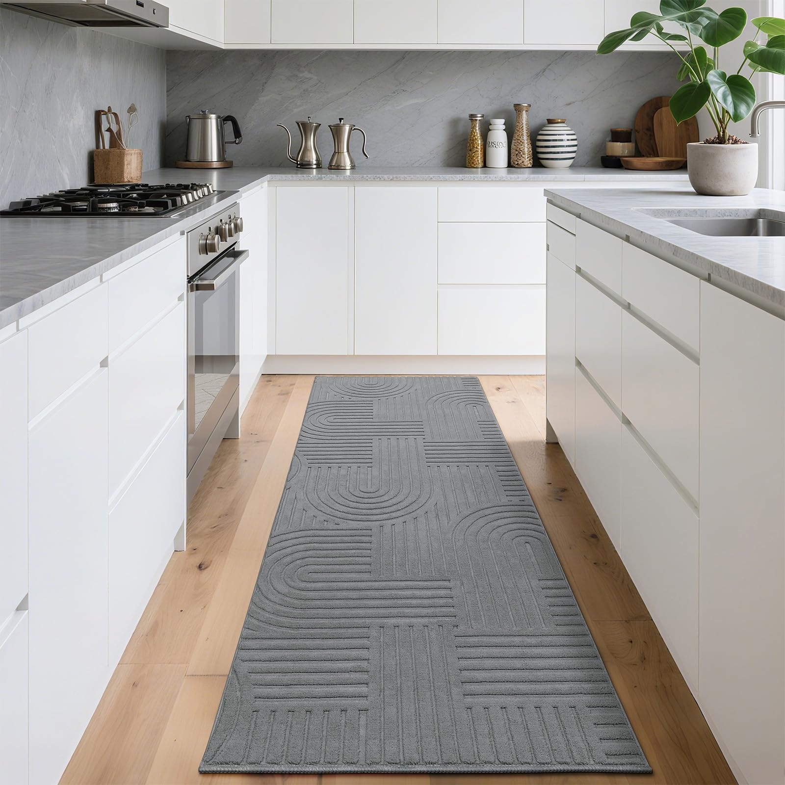 Enyhom Tappeto Corridoio Lungo 80 x 300 cm, Super Assorbente Tappeto Cucina Antiscivolo Lavabile in Lavatrice Passatoia Cucina, Moderno Soffice Tappeto Lungo per Corridoio, Ingresso, Lavanderia
