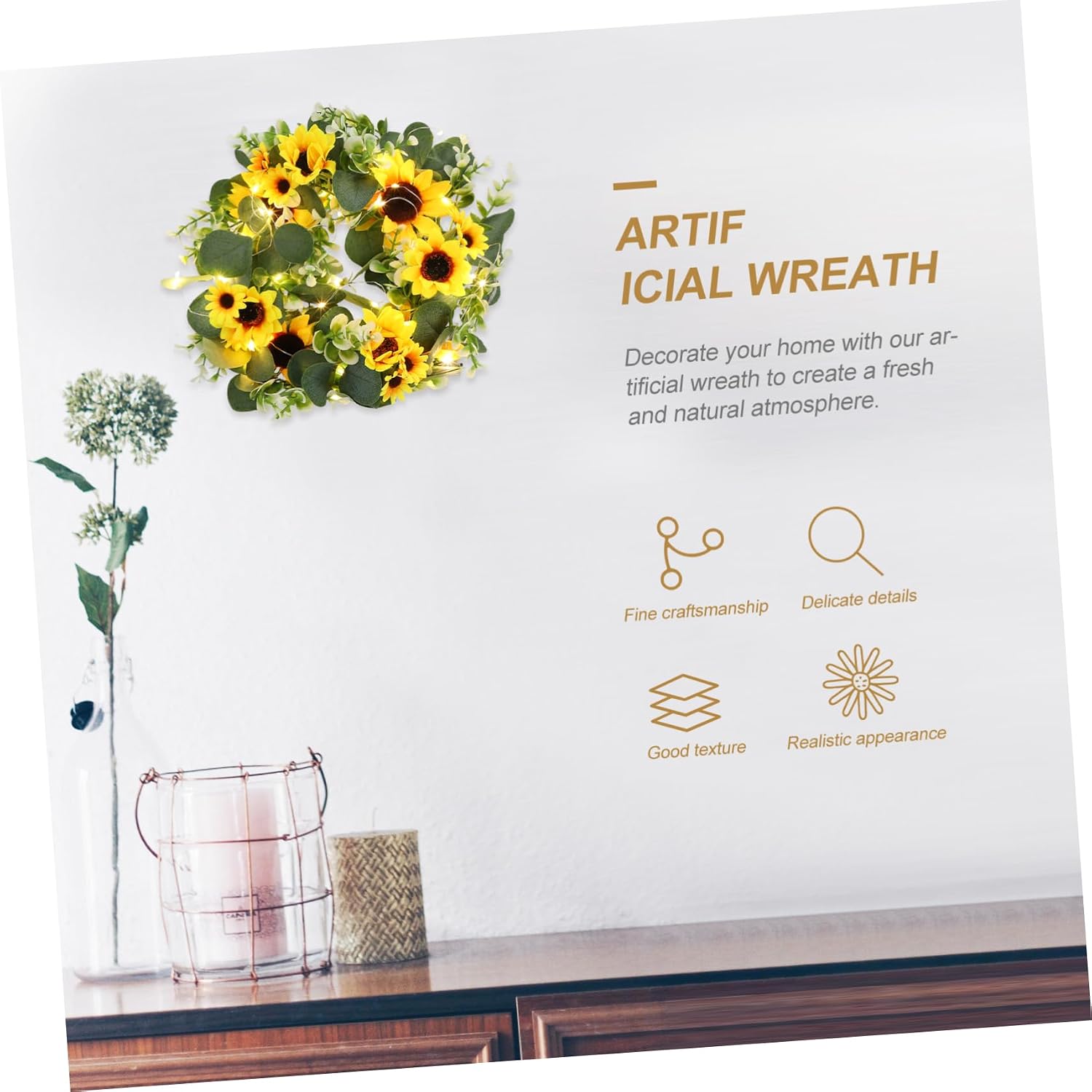 Glowing Sunflower Garland Solar Front Door Wreath Led Sunflower Decorations