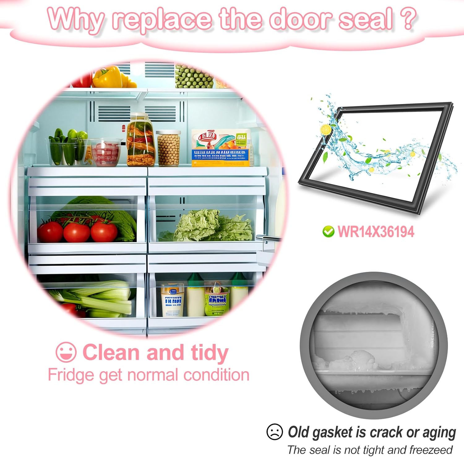 LXun Upgrade WR14X36194 Refrigerator Freezer Door Gasket Replacement Part for GE Refrigerator Door Gasket Seal Parts WR14X36194 WR14X10365 WR14X10370 WR14X10376 AP6997142 WR14X31558 Seal Part