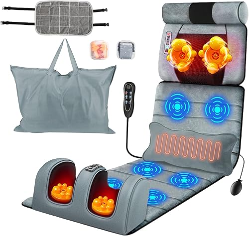 Alfombrilla de masaje de cuerpo completo con calor, almohadilla de masaje eléctrica para cuello, espalda, pies y alivio del dolor de cuerpo