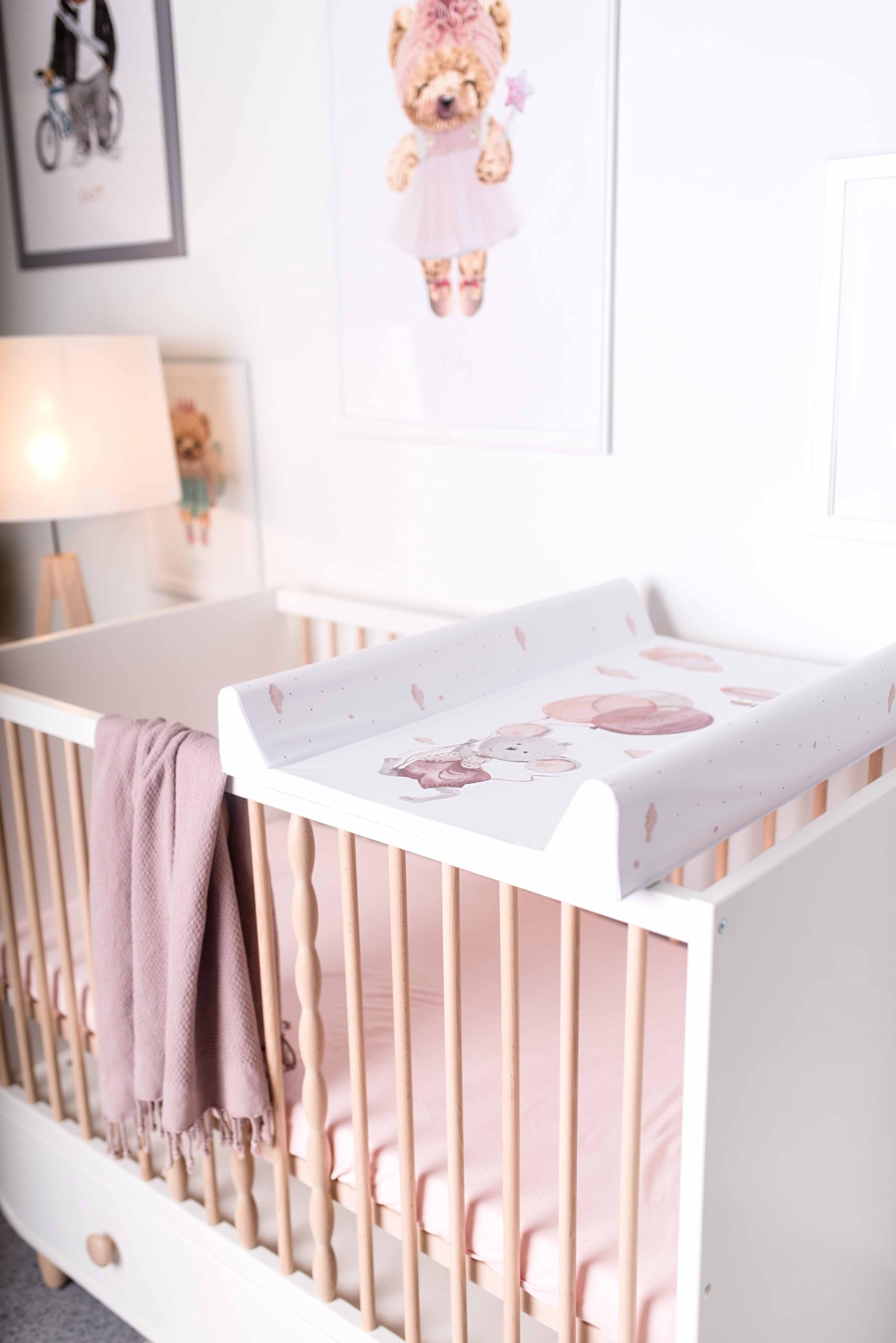 Ceba Baby® Cambiador Bebe para Cuna - Cambiador Rígido para Bebés - 70x50 cm - 2 Cuñas - Almohadilla Cambiadora Lavable para Niñas y Niños - Certificado Öko-Tex - palloncini - 70x50 cm
