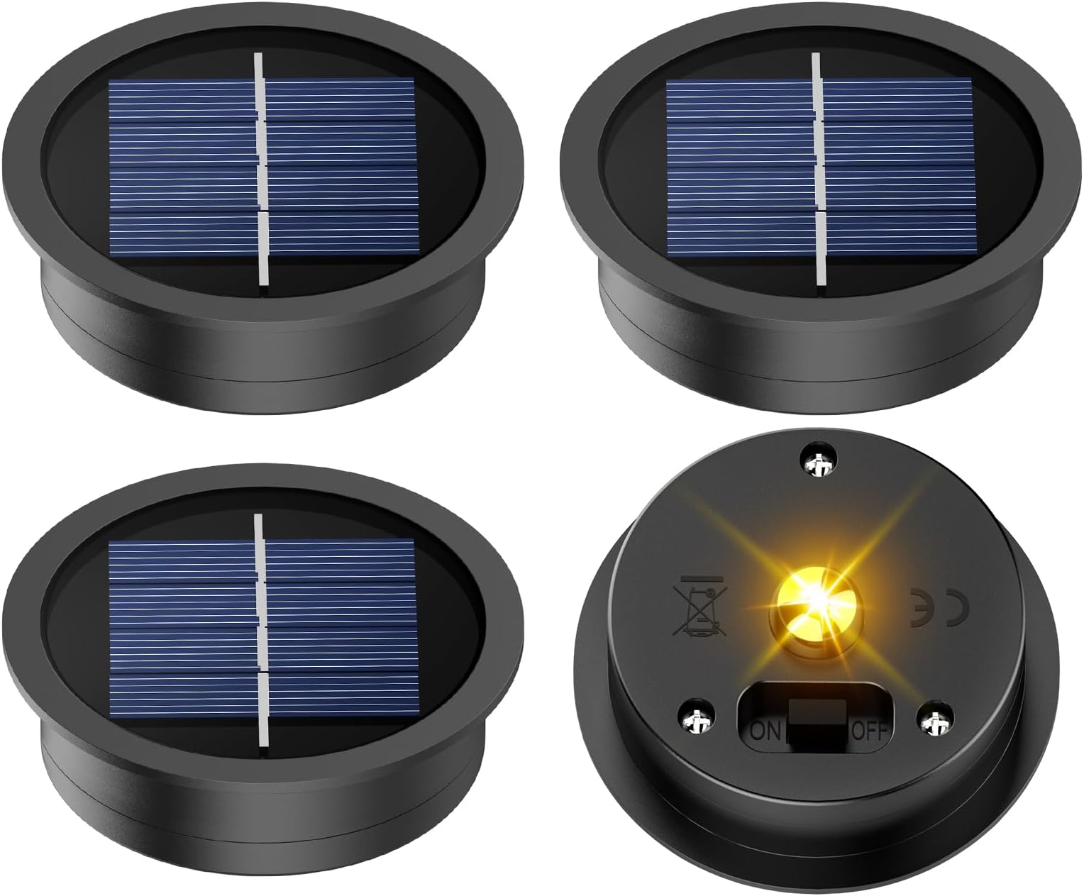 4 Pack Solar Light Replacement Top, 2.76 Inch Waterproof Solar Lantern Light Parts for Outdoor Garden, Pathway, Yard Lights & Decor (Fits Lanterns with 2.36 to 2.76 Inch Openings)