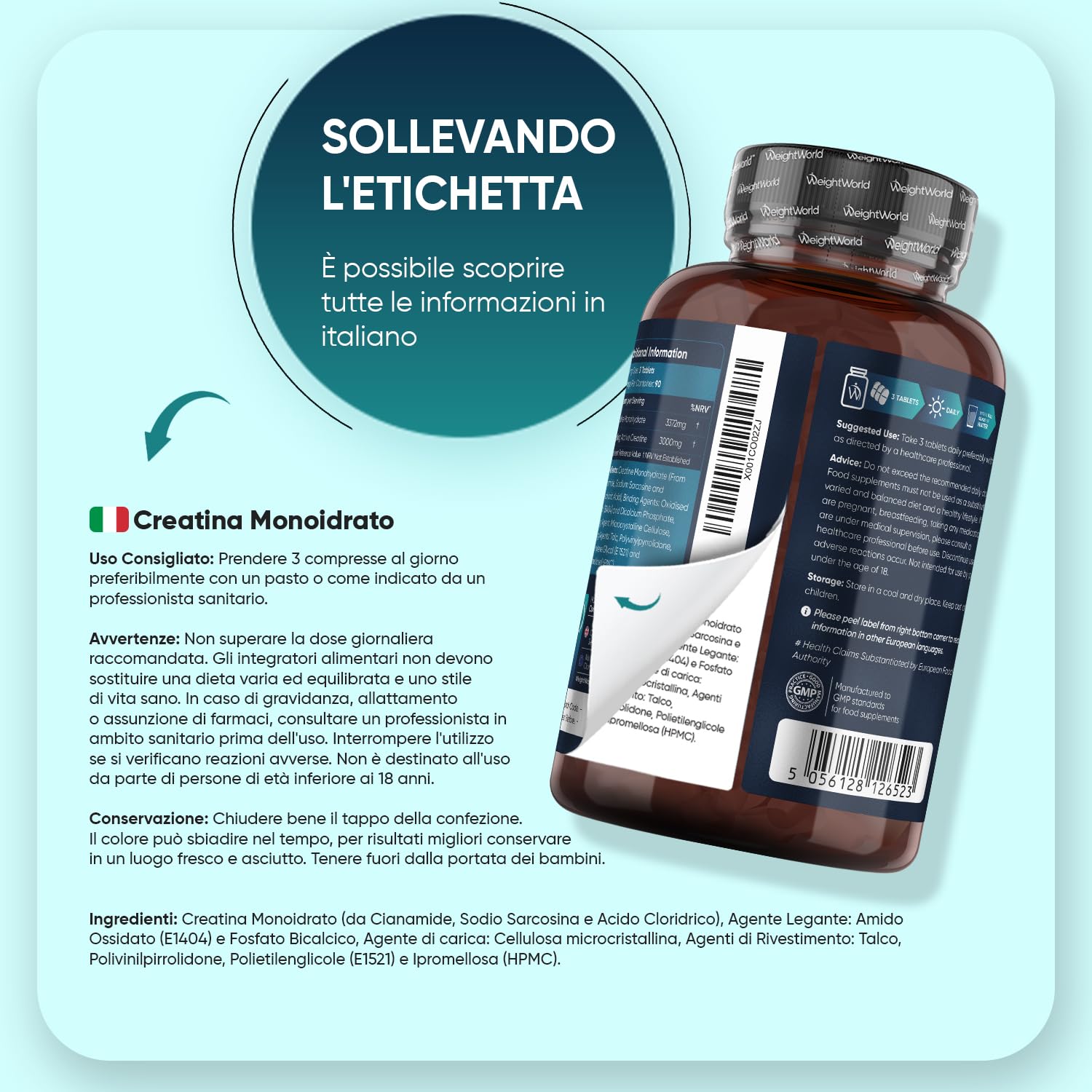Creatina Monoidrata Vegana, 3000mg per Dose (3 Mesi di Scorta) Senza Magnesio Stearato, Uomini e Donne, Pre Workout, Intra, Post Workout, 270 Creatina Compresse Senza Glutine né Coloranti Artificiali
