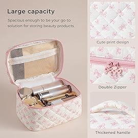 HBselect Quilted Makeup Bag, 3PCS Cotton Large Travel Makeup Bag, Cute Floral Coquette Make up Bag Cosmetic Bag Toiletry Bag for Women Girls