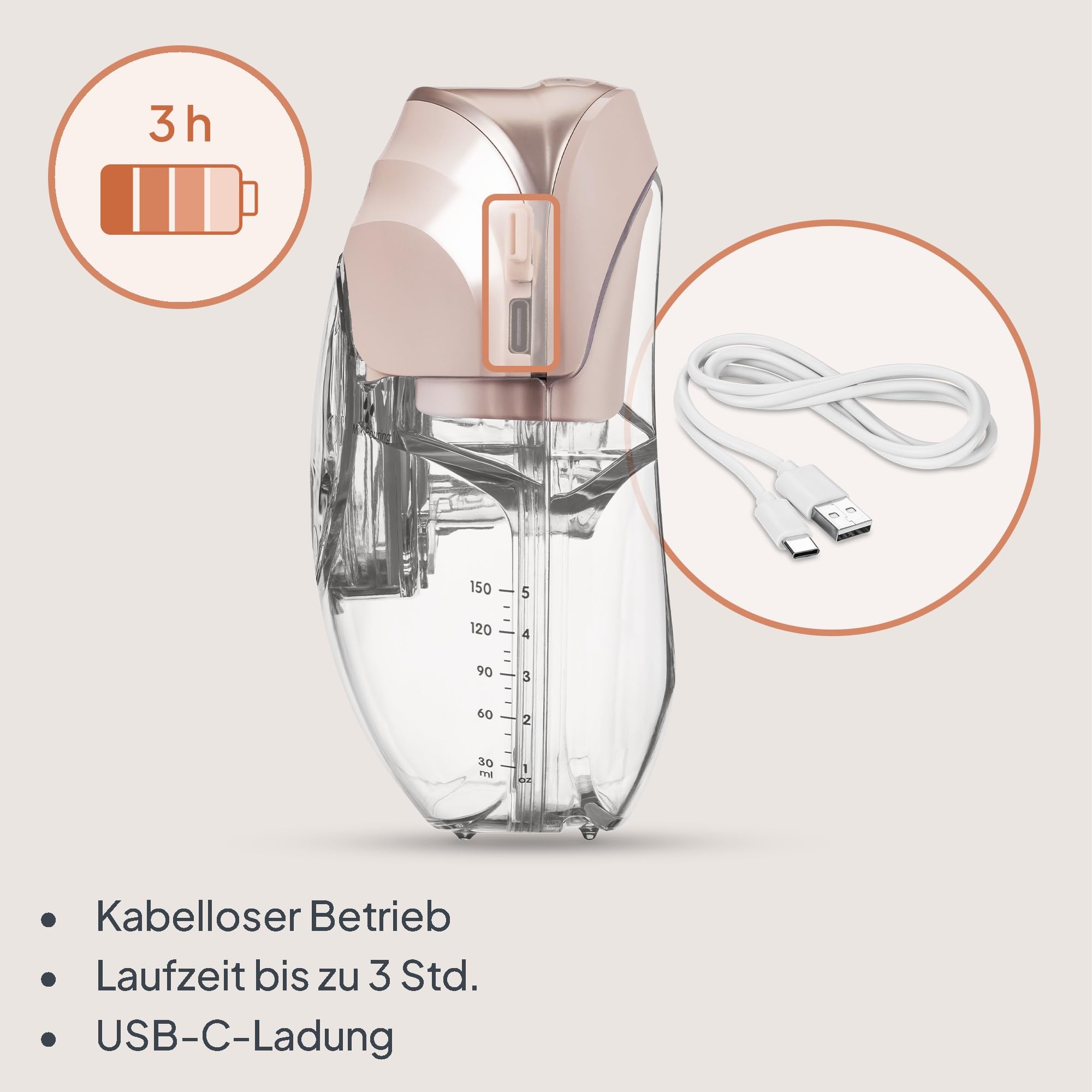 Lionelo Fidi Free Slim DUO Tragbare Elektrische Milchpumpe Kabellos | Doppelpumpe für beide Brüste, Leise bis 40 dB, 3 Phasen mit 8 Stufen, Vakuum bis 60 kPa, 2×150 ml Tritan, USB-C, Akkulaufzeit