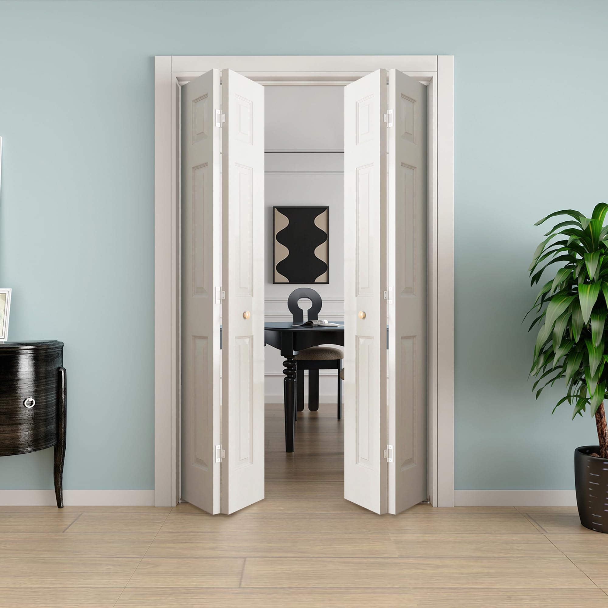 BL★60冊 JUBEST Bifold Doors, 6 Panel Primed Bifold Closet Doors for 48