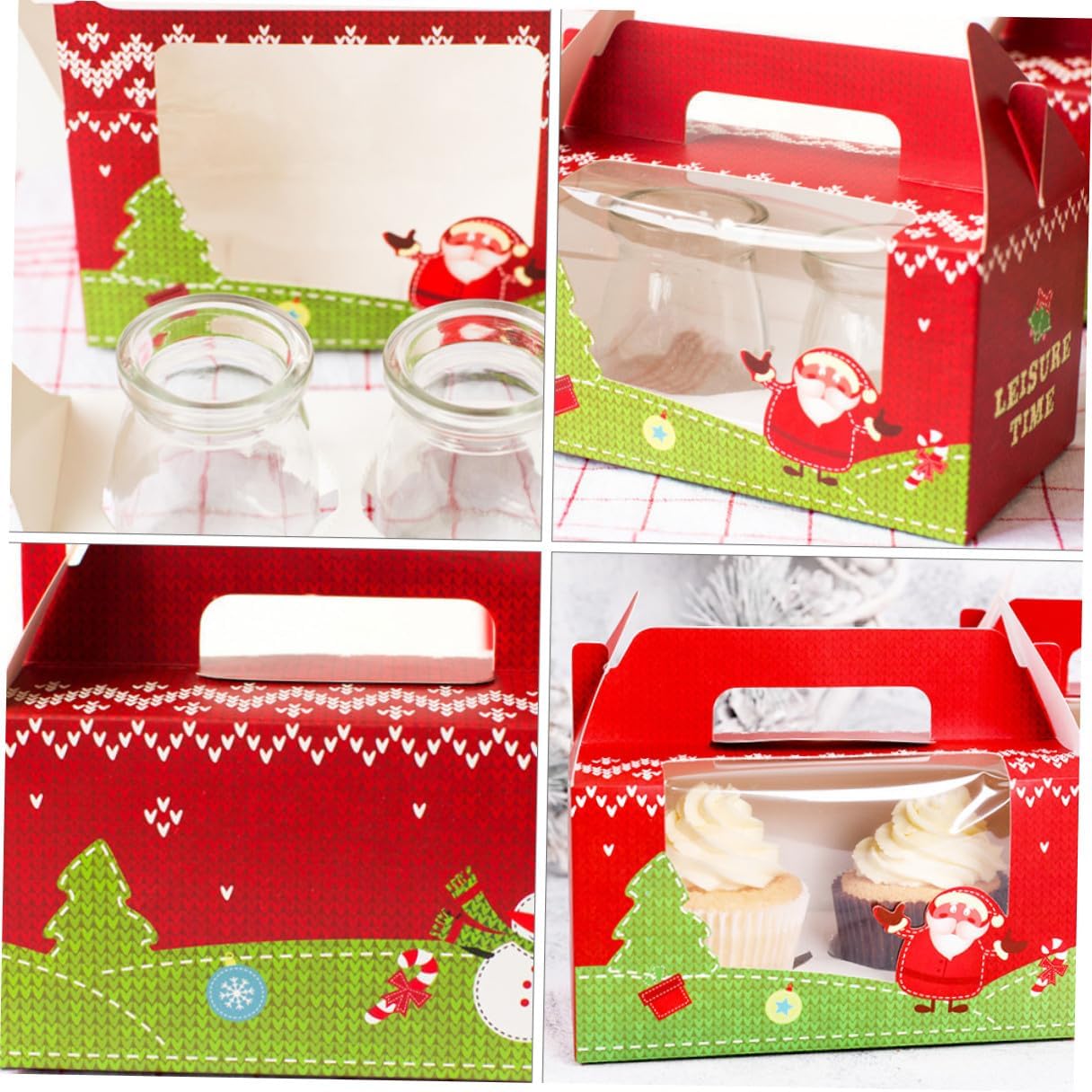 20pcs Paper Cupcake Boxes with Two-hole Insert Christmas Bakery Containers Portable Paper Cupcake Carriers for Holiday Party Supplies