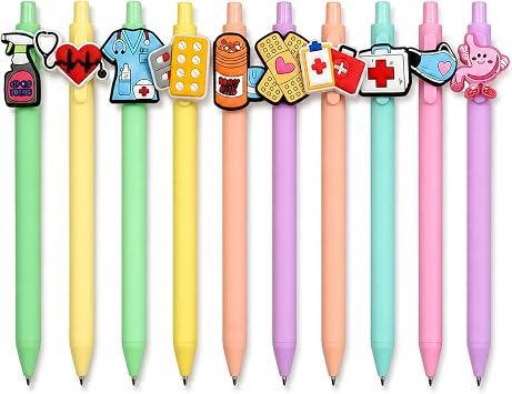 Cute Nurse Pens, Nurses Week Appreciation Gifts, Funny Nursing Present Accessories for Medical Assistant Student Doctors Work, Cna Rn Essentials Aesthetic Gel Pens Black Ink for Nurses 10