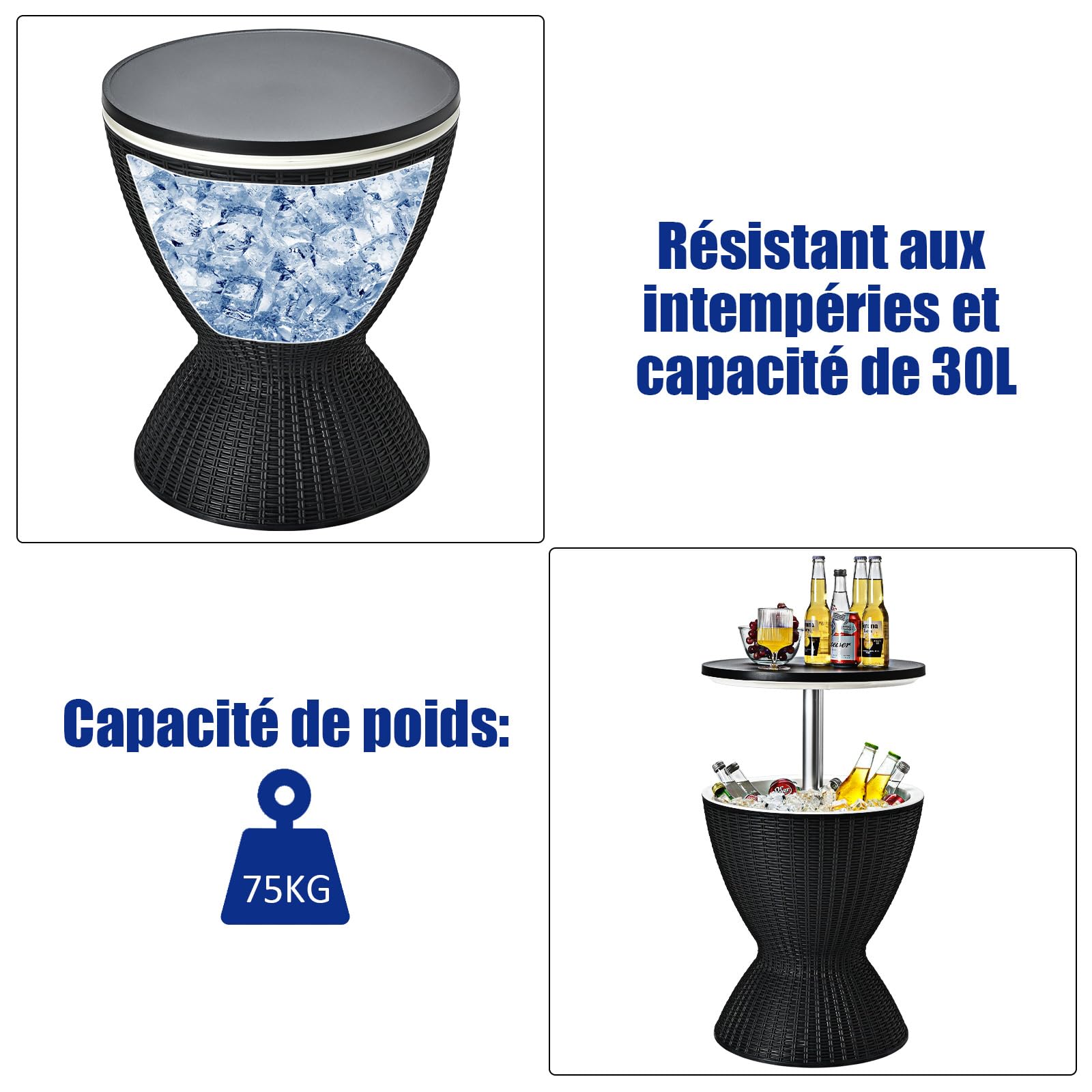 GYMAX Table Glacière 2-en-1, Seau à Glace 30L avec Table Élévatrice, Table Basse Extérieur Jardin Piscine Terrasse Noir
