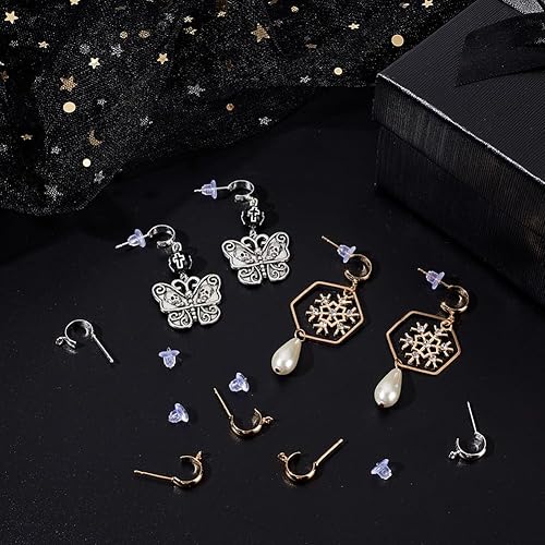 Miniatura 9 de Beebeecraft 1 caja de 20 aretes de medio aro chapados en oro de 18 quilates con lazo y tuercas de oreja para mujer, joyería de bricolaje para hacer