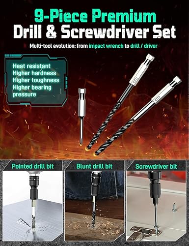 Miniatura 7 de KIMO - Llave de impacto 12, par máximo de 406 pies-libras (550 N.m) y 3000 rpmtope de freno premium, juego de taladro y destornillador de 9 piezas,