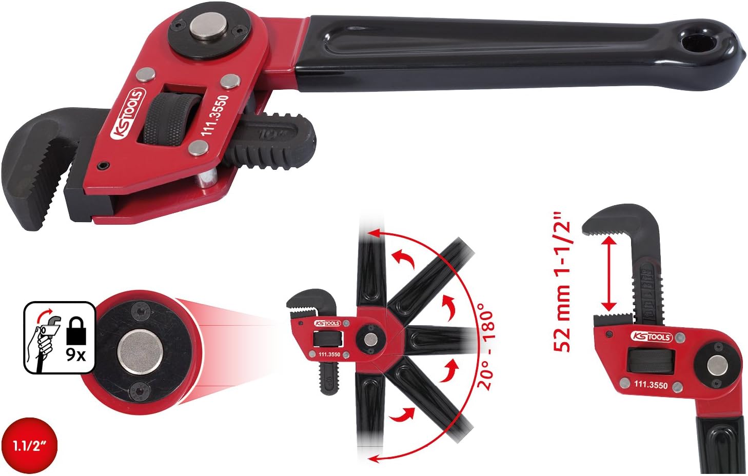 Pipe wrench 1.1/2" with adjustabe head