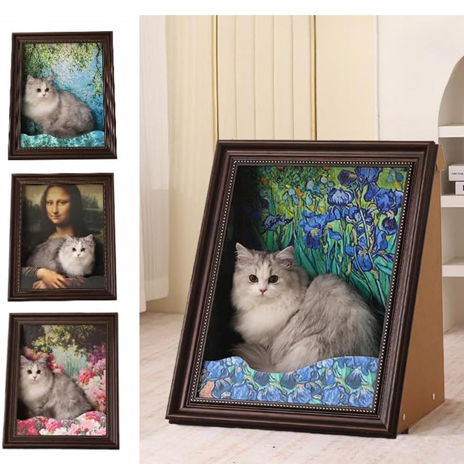 4D Pintura al Óleo Gato Nido, Arte Vertical Gato Rascador, Gatito Marco Gato Nido para Todas Las Estaciones Gato Juguete Casa del Gato,Iris