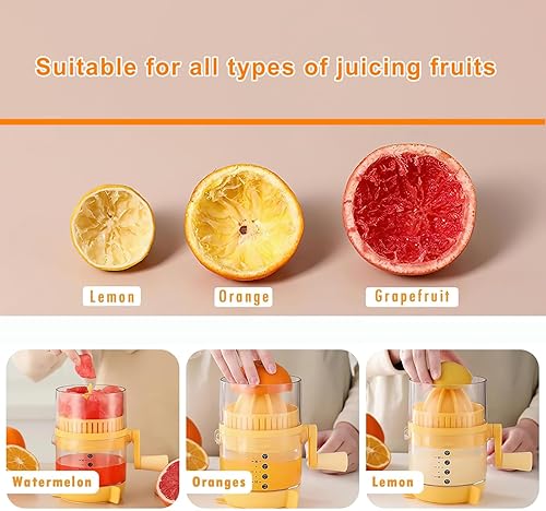Miniatura 2 de Exprimidor manual de cítricos con taza medidora, prensa manual de plástico transparente para limones, naranjas, pomelo, base giratoria