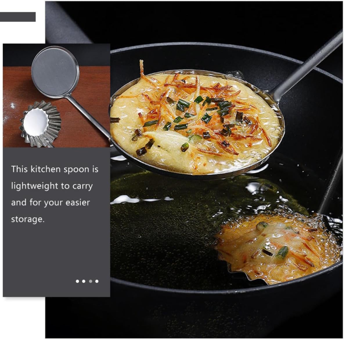 Stainless Steel Flat Frying Spoon Skimmer with Long Handle