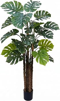 5FT Artificial Monstera,Fake Swiss Cheese Plants Faux Tropical with Bark and Black Pot for Indoor Outdoor Office Living Room Home Decor
