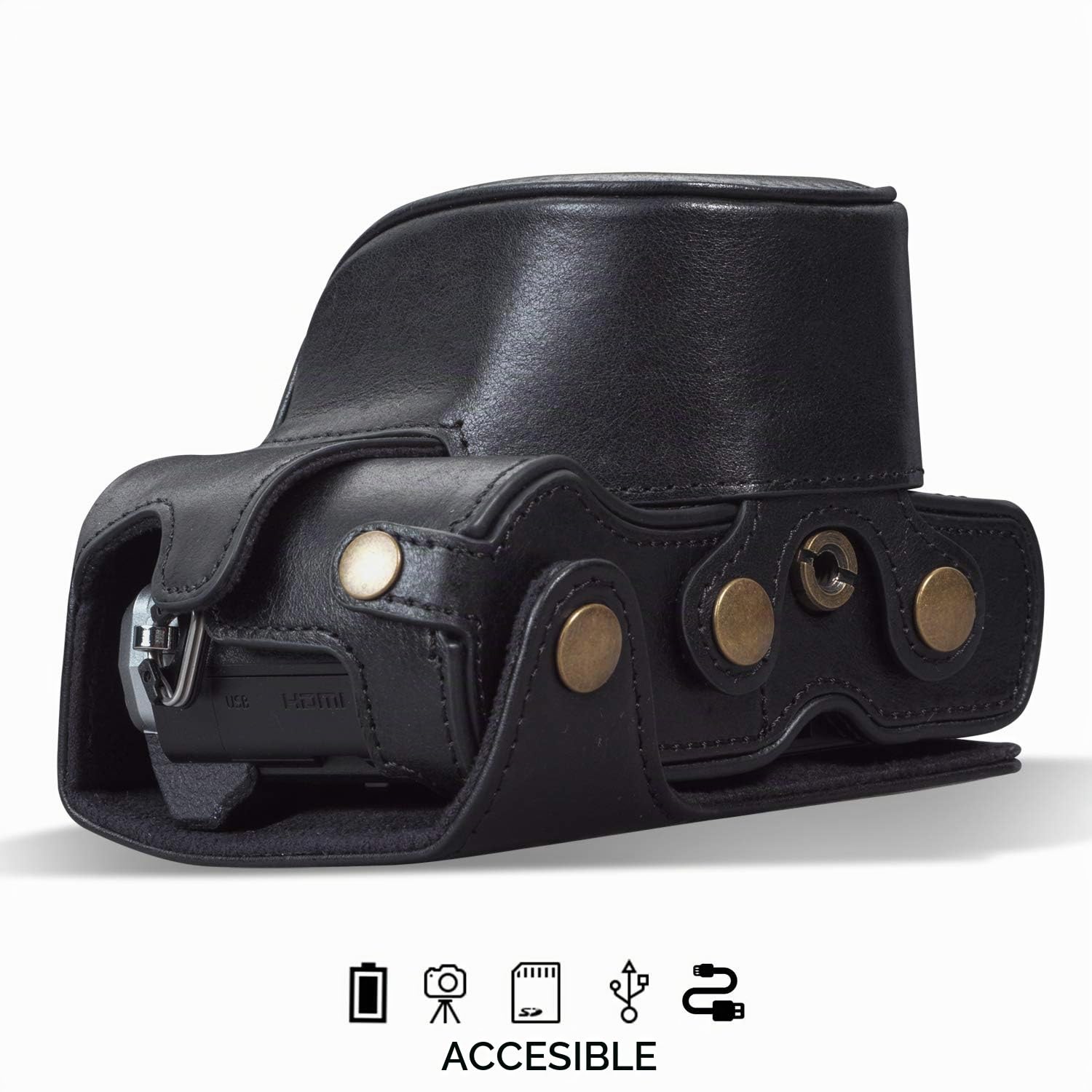 MegaGear Ever Ready - Funda de Piel auténtica Compatible con Olympus OM-D E-M10 Mark IV