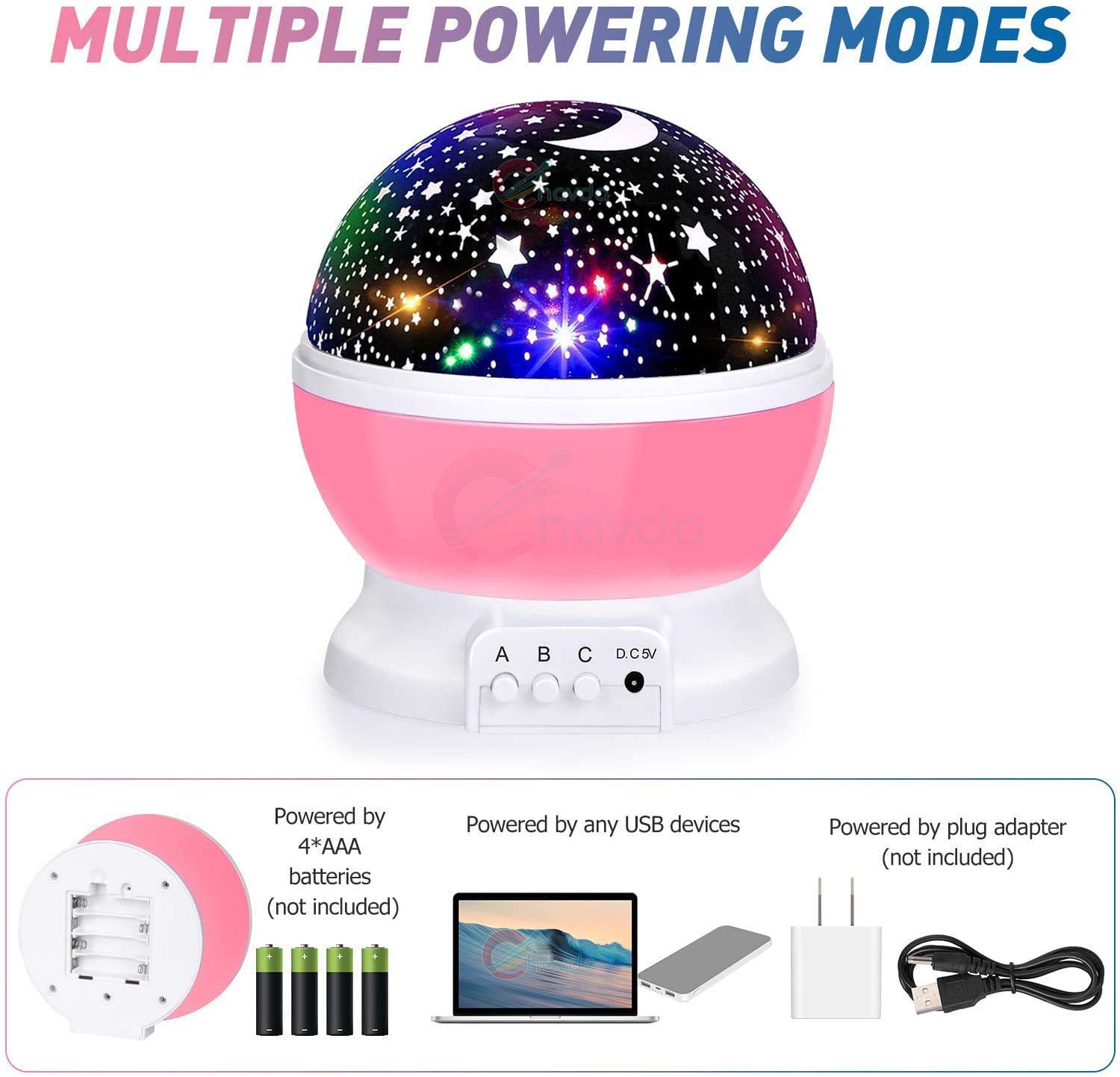 Chavda Baby Night Lights, Moon Star Projector 360 Degree Rotation - 4 LED Bulbs 8 Color Changing Light, Romantic Night Lighting Lamp, Unique Gifts for Birthday Nursery Women Children Kids Baby 4