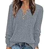 Womens Sweaters 2025 V Neck Button Down Sweaters Loose Fit Fall Fashion Clothing Solid Knit Pullover Henley Tops