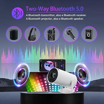 HY300 Projector with WIFI6 & Bluetooth, Supports 4K/1080P, Android TV 11.0, Mini Portable 180 Rotatable, Auto Keystone, for Laptop/PC/Smartphone