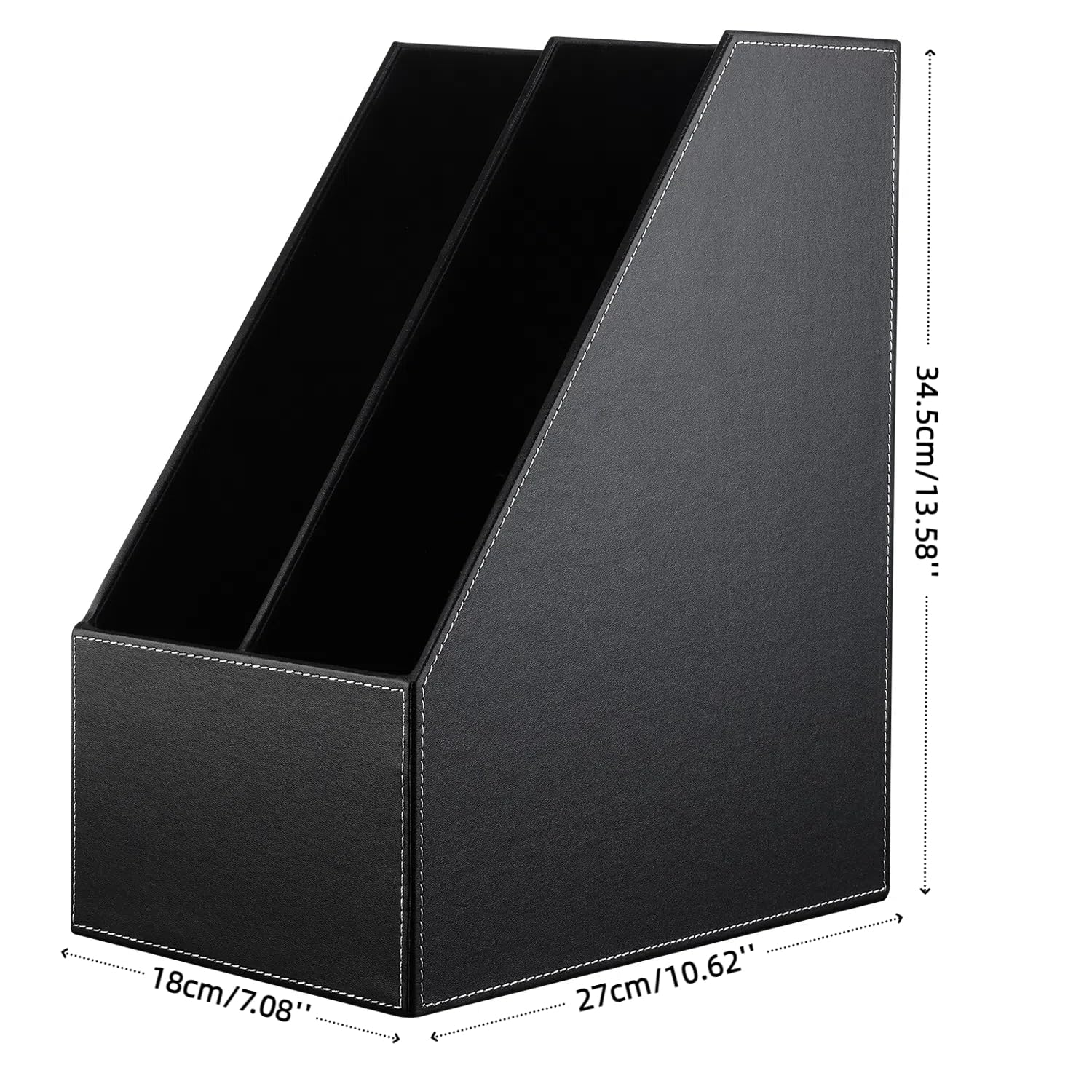 KINGFOM Porte-revues A4 en cuir (Noir, 2 Compartiments)