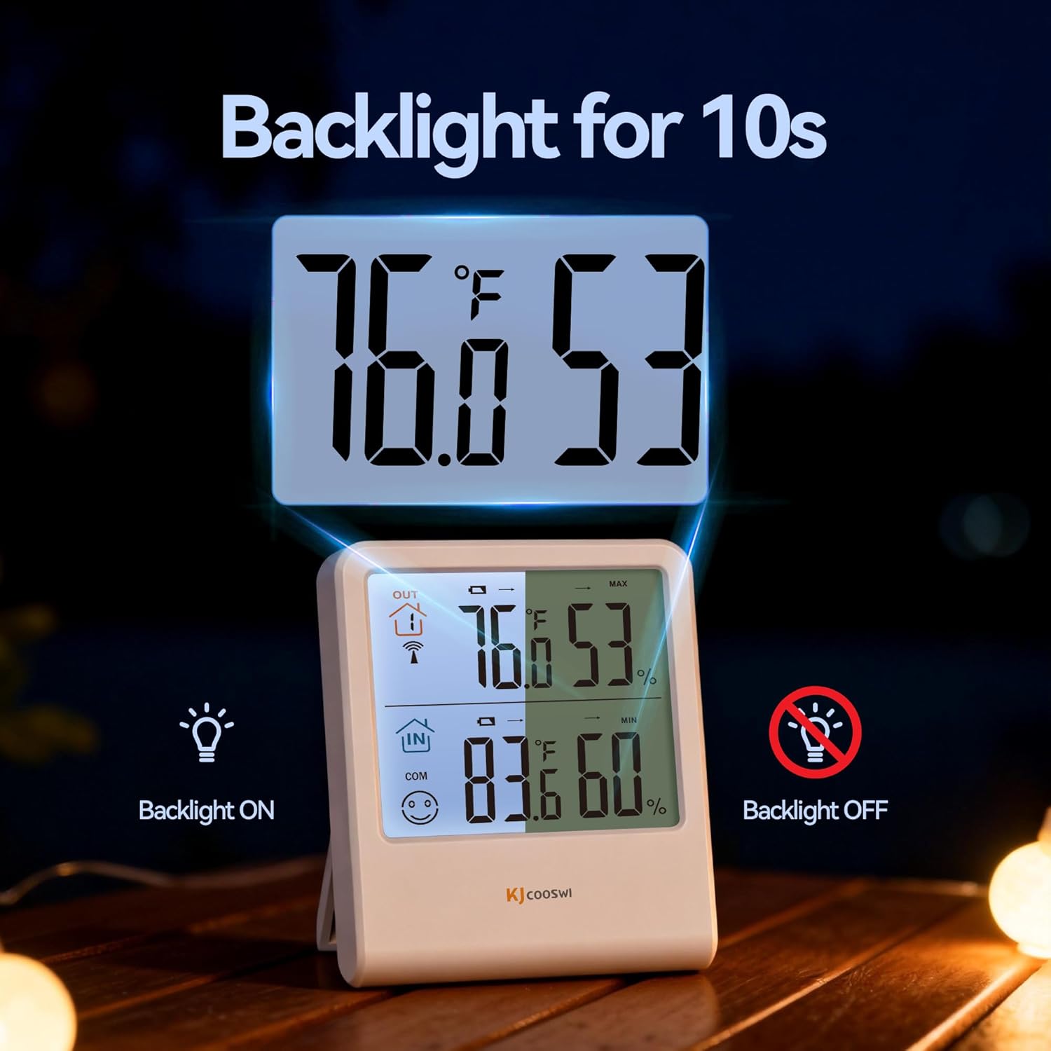 Indoor Outdoor Thermometer Hygrometer, Wireless Digital Temperature & Humidity Monitor with Outdoor Sensor, 328ft Range, Backlight LCD Display for Home, Room, Patio, Battery Included - Image 3